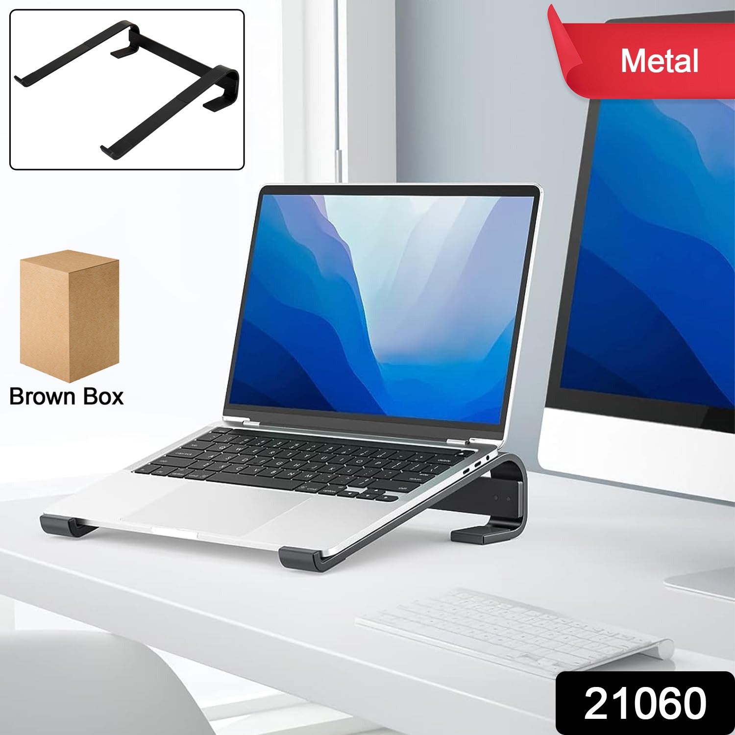 Fixed Metal Laptop Stand for Desk – Non-Adjustable Ergonomic Laptop Riser with Anti-Slip Support for Office & Home Use (25 × 26 cm)