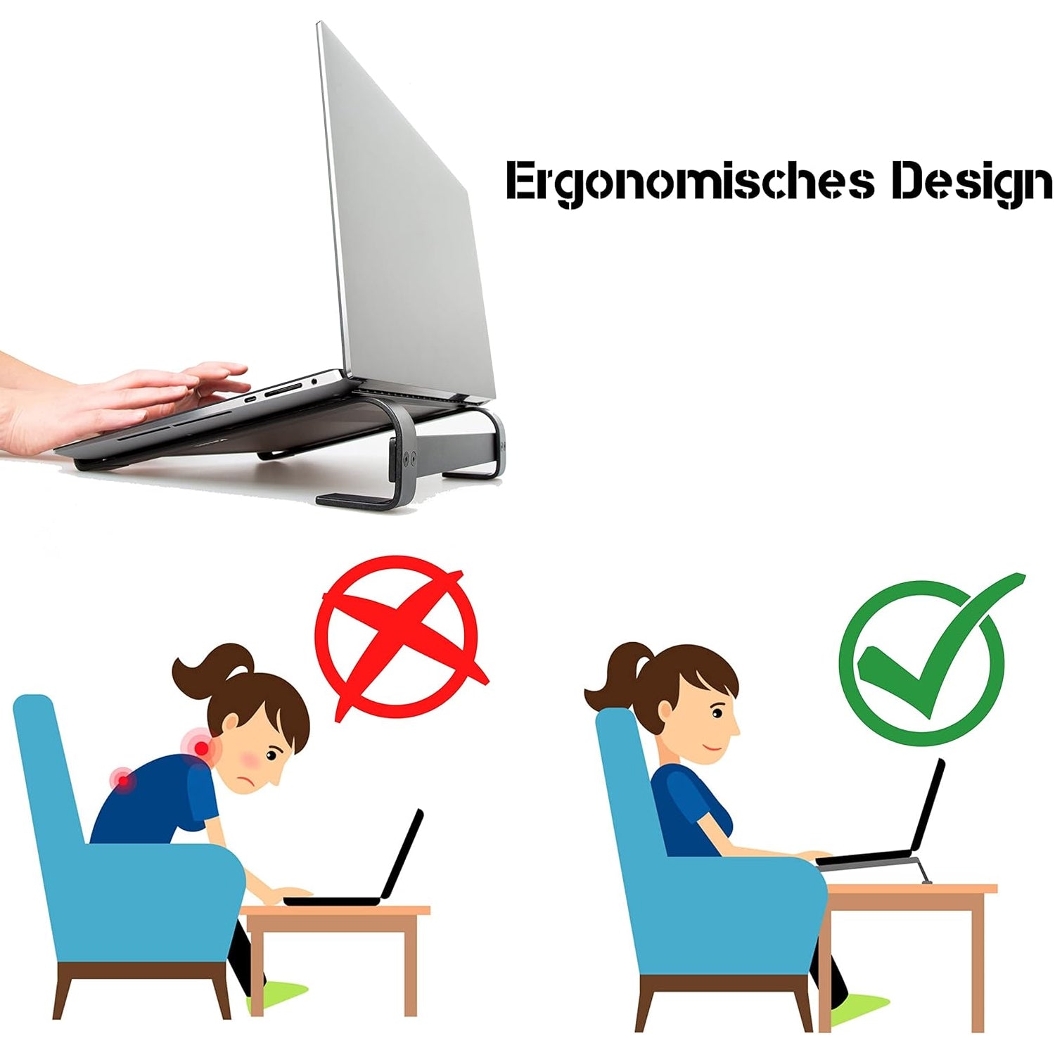 Fixed Metal Laptop Stand for Desk – Non-Adjustable Ergonomic Laptop Riser with Anti-Slip Support for Office & Home Use (25 × 26 cm)