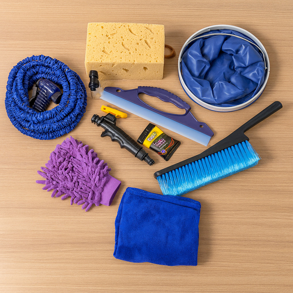 Premium 9 in 1 Car Washing Kit – Auto Cleaning Set with Hose, Brush, Sponge & Bucket