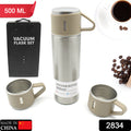 Stainless Steel Vacuum Flask Set With 3 Steel Cups Combo
