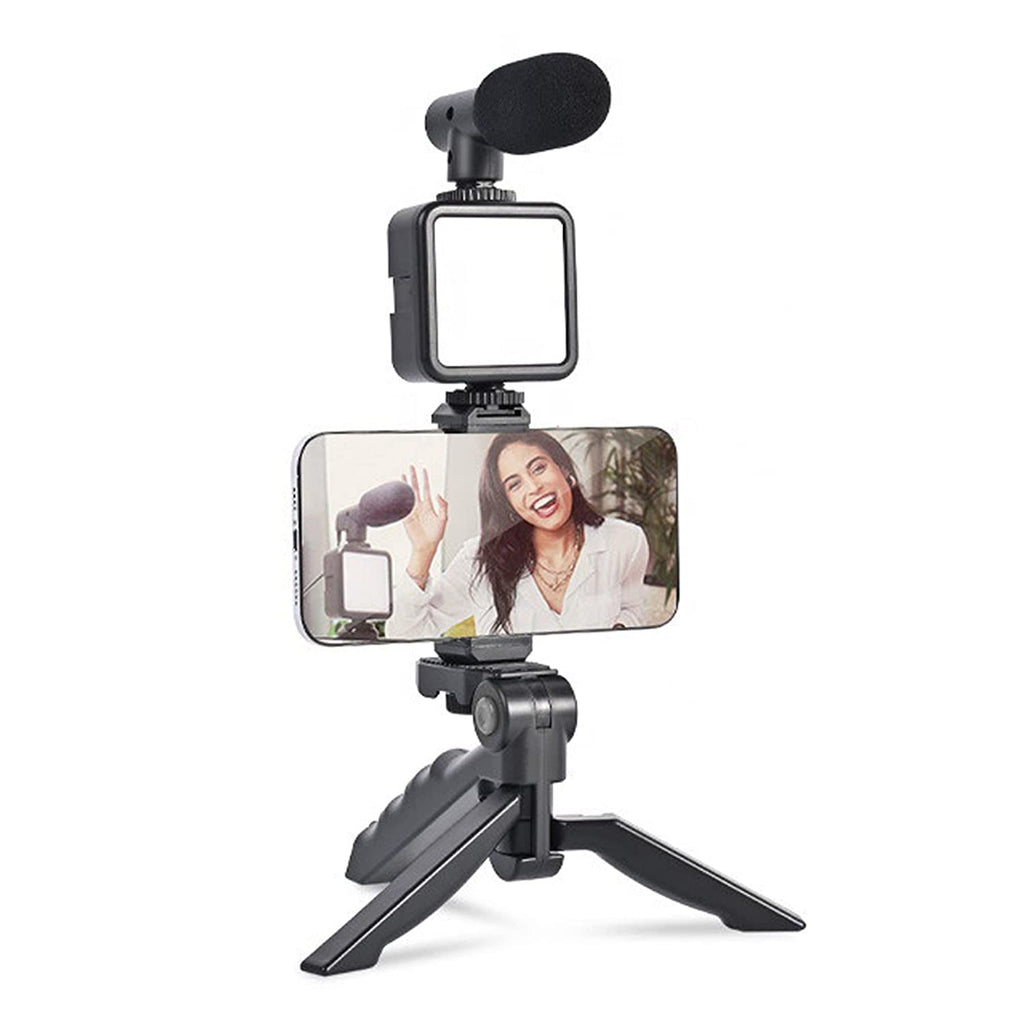 Vlogging Kit For Video Making With Mic Mini Tripod Stand Led Light Phone Holder Clip For Making Videos