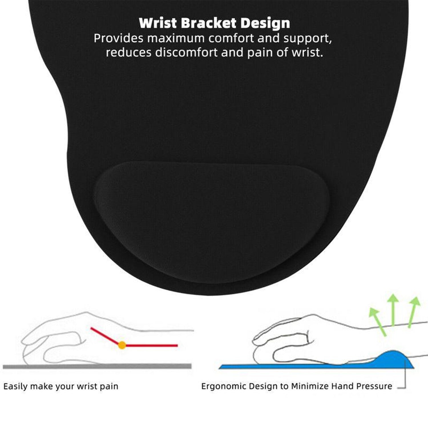 Non-Slip Soft Memory Foam Mouse Pad for Laptop & PC (Black)