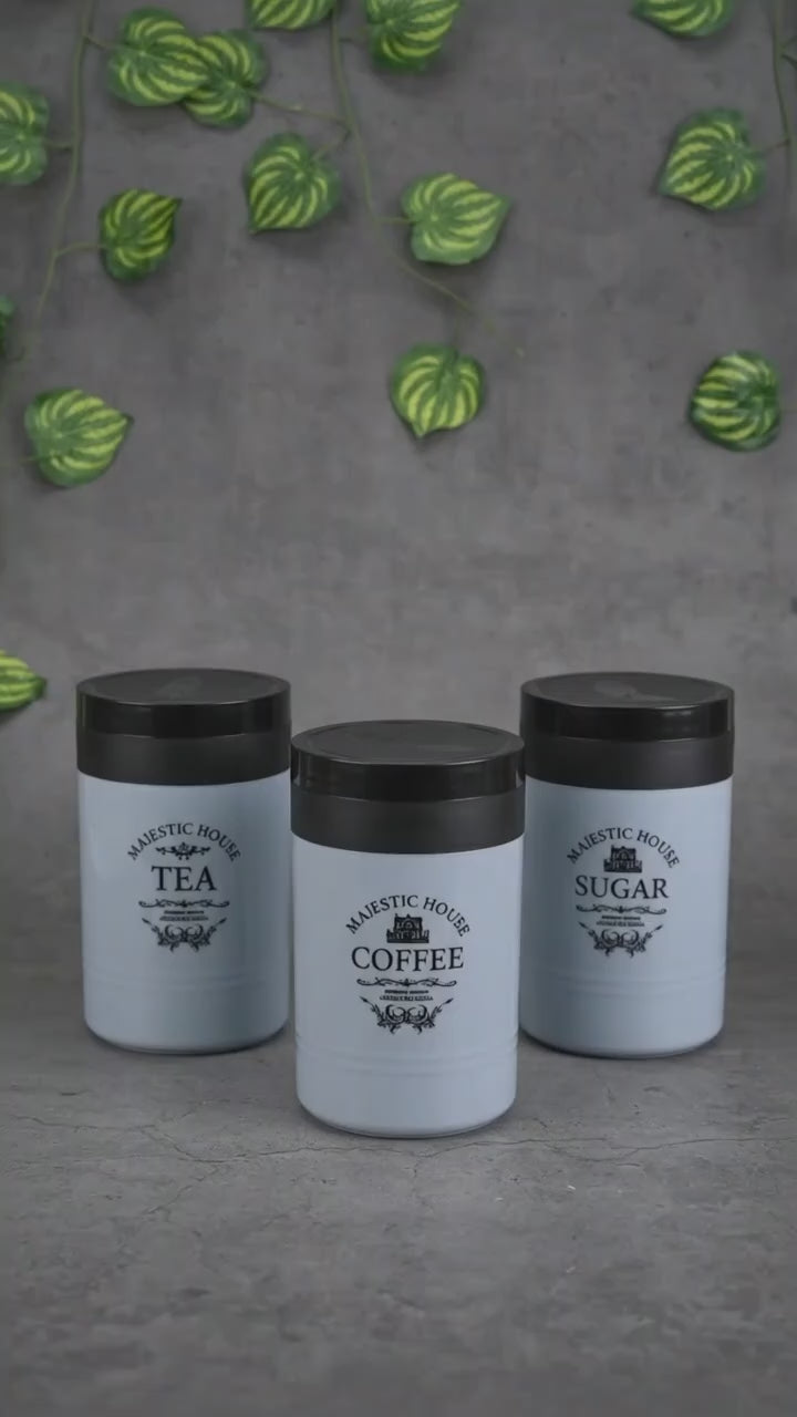 Accurate Seal Tea Sugar Coffee Container - 3 Pcs Plastic Damru Shaped Tea Coffee Sugar Canisters Jar New Airtight Food Seal Containers For Salt Dry Fruit Grocery Multicolor (3 Pcs Set)