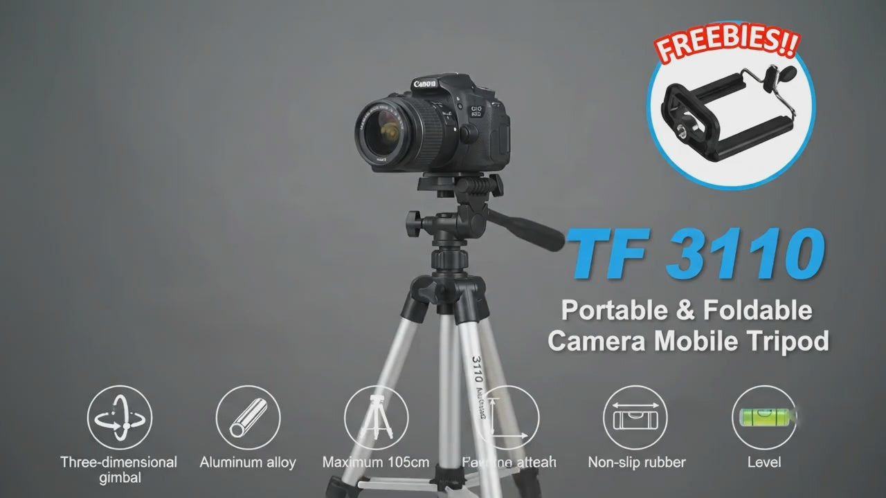 Foldable Camera Tripod Stand 41" - Universal Phone Clip Holder
