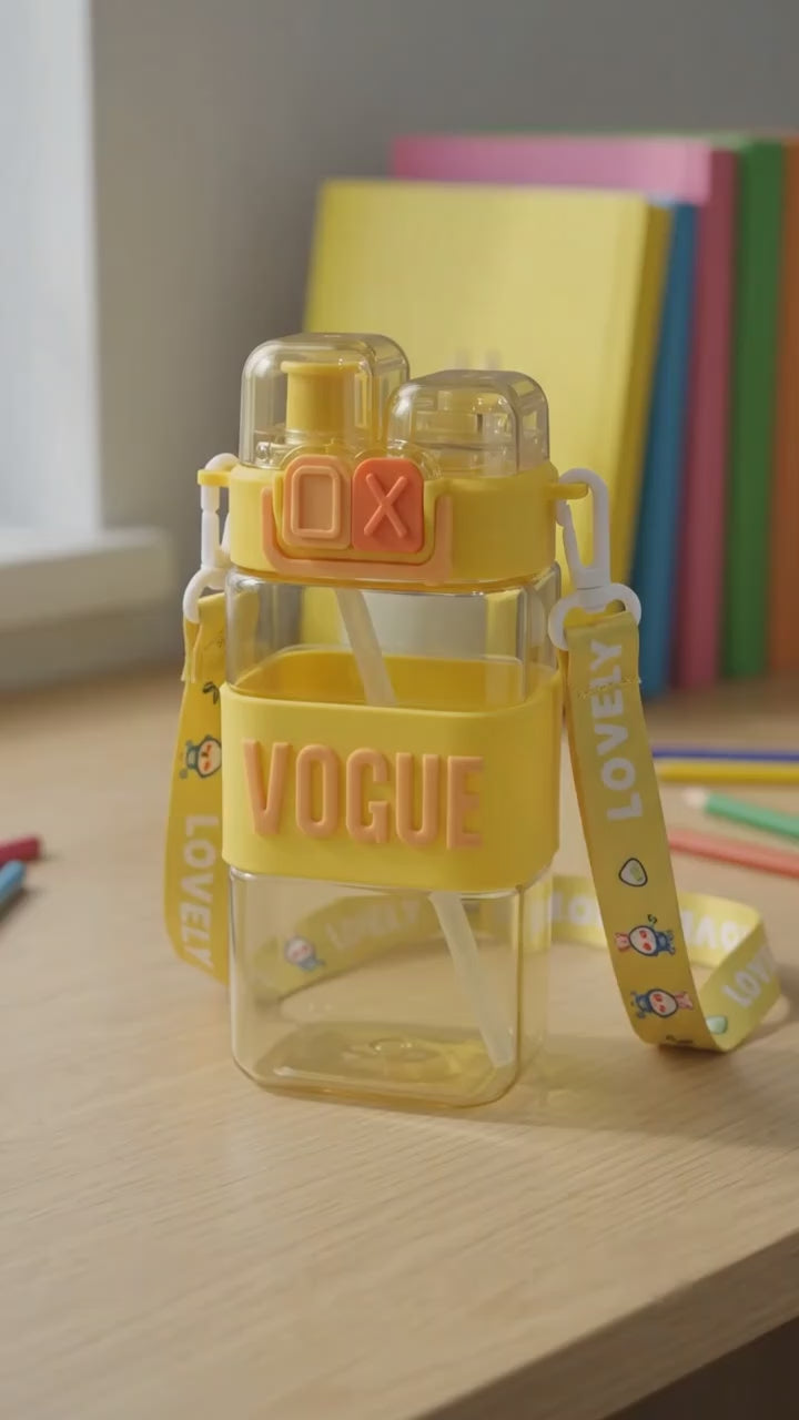 Stylish Kids Plastic Water Bottle With Straw And Leakproof Lid (500 Ml Approx)